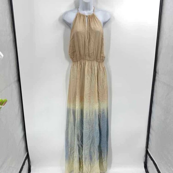 Lulus Size M Sweet Sunset Ombre Dip Dyed Halter Maxi Dress Blue Blush Cream - Picture 8 of 15